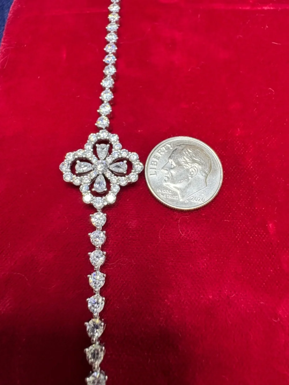 Bracelet Sterling Silver Clover Rhinestone Tennis Bracelet w/Safety Clasp